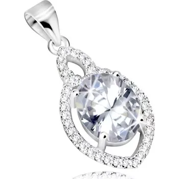 Přívěsek Stříbrný přívěsek 925, oválný zirkon čiré barvy, čirý lem ve tvaru zrníčka