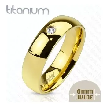 Prsten Prsten z titanu zlaté barvy se zirkonem, 6 mm - Velikost: 65