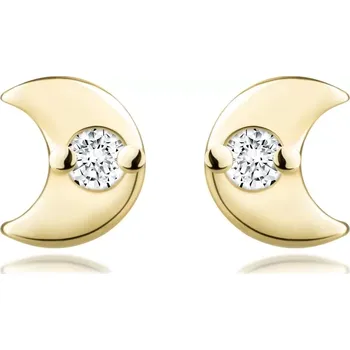 Náušnice Puzetové náušnice ze žlutého 14K zlata - hladký měsíc s briliantem uprostřed