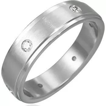 Prsten Ocelový prsten matný - 6 zirkonů po obvodu - Velikost: 66