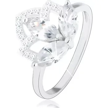 Prsten Rhodiovaný stříbrný prsten 925, čirý zirkonový květ se třpytivou korunkou - Velikost: 55