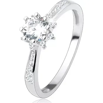 Prsten Zásnubní prsten - stříbro 925, zdobená ramena, třpytivý zirkonový květ - Velikost: 60