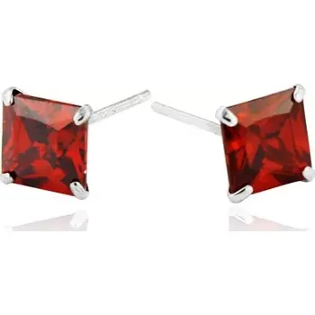 Náušnice Náušnice ze stříbra 925 - červené zirkonové čtverce, 6 mm