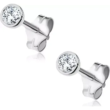 Náušnice Stříbrné náušnice 925 - čirý zirkon v kruhové objímce, 3 mm