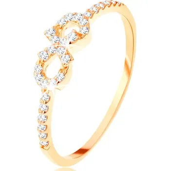 Prsten Prsten ze žlutého 14K zlata - symbol nekonečna zdobený čirými zirkonky - Velikost: 61