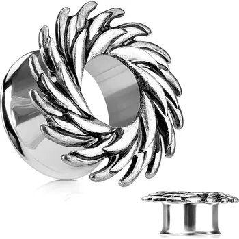 Piercing Ocelový tunel do ucha, stříbrná barva, vír ze špičatých ostnů - Tloušťka : 16 mm