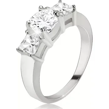 Prsten Prsten, okrouhlý zirkon, čtvercové kamínky po stranách, stříbro 925 - Velikost: 54