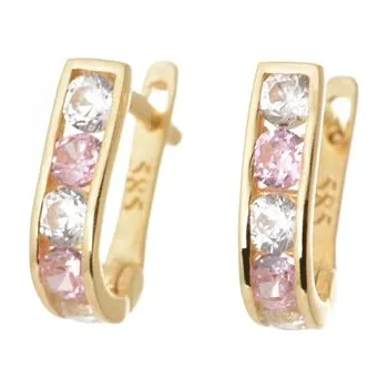 Náušnice Dětské náušnice půlkroužky ze žlutého zlata se zirkony NA1473F + Dárek zdarma