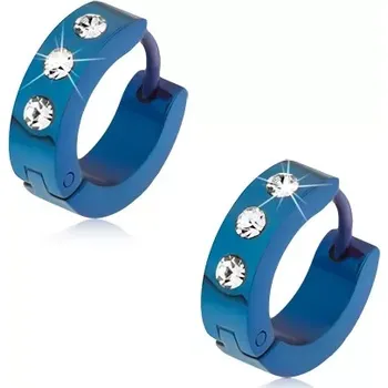 Náušnice Náušnice z oceli, tmavě modrá barva, lesklý povrch, tři čiré kamínky