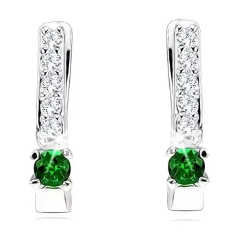 Náušnice Náušnice ze stříbra 925, zelený kulatý kámen, linie čirých zirkonků