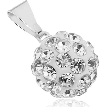 Přívěsek Ocelový přívěsek Shamballa - bílá kulička vykládaná zirkony čiré barvy, 12 mm