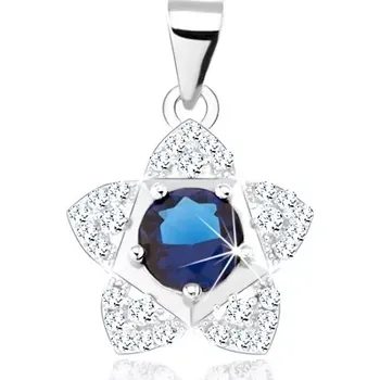 Přívěsek Přívěsek ze stříbra 925, pěticípý kvítek, modrý kulatý zirkon, ozdobné výřezy.