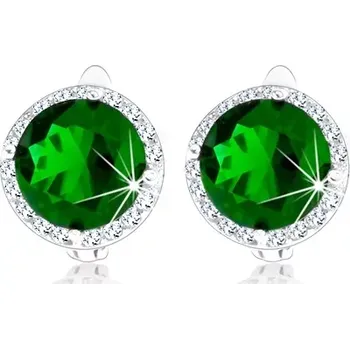 Náušnice Stříbrné náušnice 925, kulatý smaragdově zelený zirkon, čirý lem, rhodiované