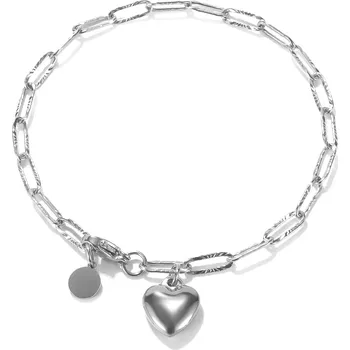 Náramek Ocelový náramek ve stříbrné barvě - plné srdce, kroužek, oválné články s paprskovitými zářezy