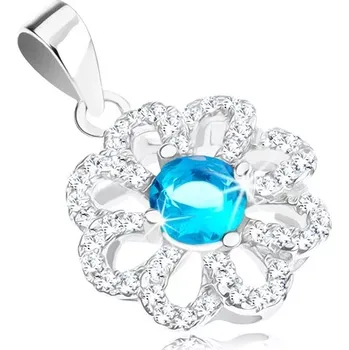 Přívěsek Stříbrný přívěsek 925, kvítek s čirými obrysy lupínků, světle modrý zirkon