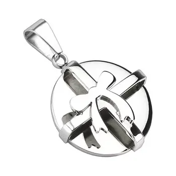 Přívěsek Ocelový přívěsek - stříbrný kulatý balíček s mašlí