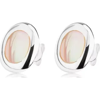 Náušnice Puzetové náušnice ze stříbra 925, perleťový ovál se stříbrným lemem