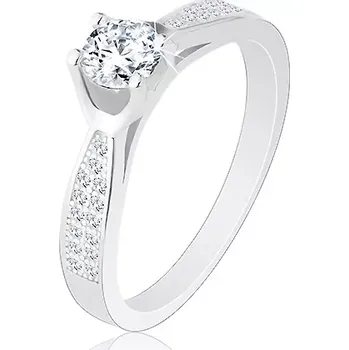 Prsten Prsten ze stříbra 925, zúžená třpytivá ramena, kulatý čirý zirkon - Velikost: 52