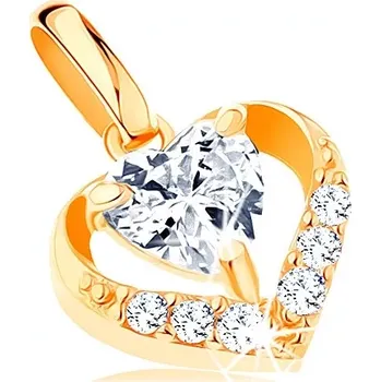 Přívěsek Přívěsek ze žlutého 14K zlata - zirkonový obrys srdce, čirý srdíčkovitý zirkon