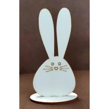 Svatební dekorace Sada-výřez z překližky, Z137, KRÁLÍK NA STOJÁNKU, rovné uši, 11x5,3cm, 1ks