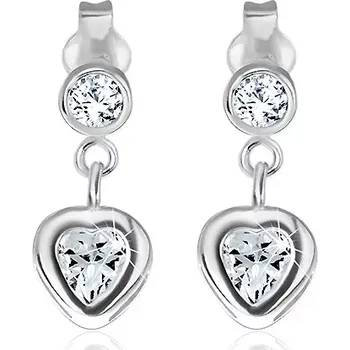 Náušnice Stříbrné puzetové náušnice 925 - zirkonové srdce v objímce