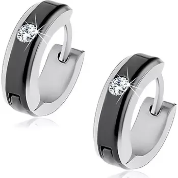 Náušnice Náušnice z oceli 316L s kloubovým zapínáním, černý pruh a čirý zirkon