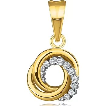 Přívěsek Přívěsek z kombinovaného zlata 585 - propletené kroužky, čiré zirkony