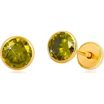 Náušnice Zlaté náušnice 585 - kulatý zirkon zelené barvy, puzetky se závitem, 5 mm