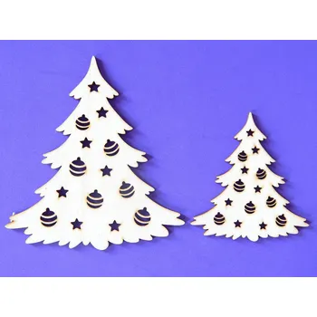 Překližka Výřez z překližky, V44/1, VÁNOČNÍ STROMEK S OZDOBAMI, velký, 13,7x15cm, 1ks