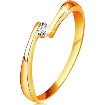 Prsten Prsten ze žlutého 14K zlata - čirý diamant mezi zúženými konci ramen - Velikost: 52
