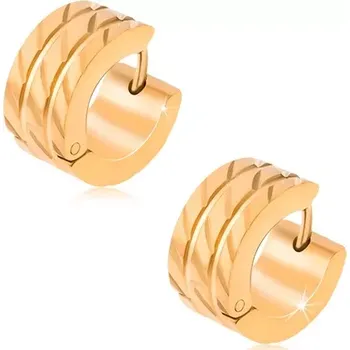 Náušnice Zlaté kruhové náušnice z oceli, dvě rovné rýhy, diagonální zářezy