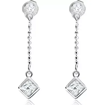 Náušnice Stříbrné náušnice 925 s čirými kamínky a řetízkem