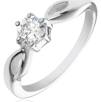 Prsten Stříbrný prsten 925 - kulatý čirý zirkon, ramena se slzičkami - Velikost: 52