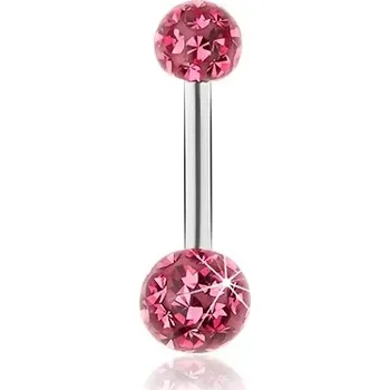 Piercing Šperky Eshop – Piercing do pupíku z oceli 316L, třpytivé kuličky, tmavě růžový odstín, glazura – 1,6 mm, 10 mm, 4 a 6 mm