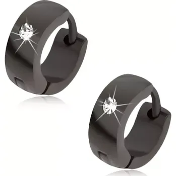 Náušnice Náušnice z oceli černé barvy, lesklý a hladký povrch, čirý kamínek