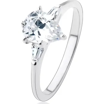 Prsten Zásnubní prsten ze stříbra 925, čirá zirkonová kapka, dva lichoběžníky - Velikost: 55