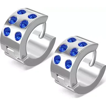 Náušnice Kruhové náušnice z chirugické oceli - lesklé stříbrné, modré zirkony