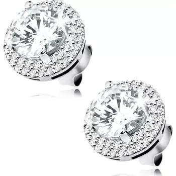 Náušnice Stříbrné 925 náušnice, kulatý zirkon čiré barvy, blýskavý lem, puzetky