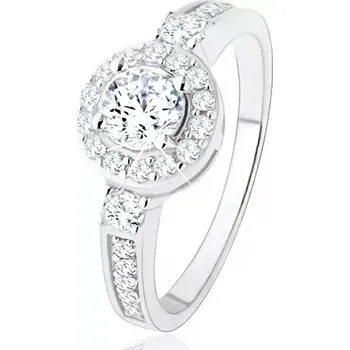 Prsten Stříbrný zásnubní prsten 925, čiré zirkonové slunce, blyštivé kamínky - Velikost: 50