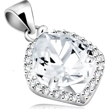 Přívěsek Rhodiovaný přívěsek, stříbro 925, čirá zirkonová kapka, blýskavý lem