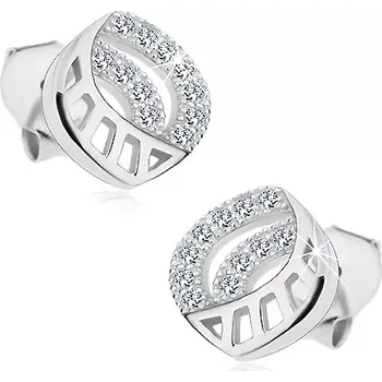 Náušnice Stříbrné 925 náušnice, oblouk s výřezy a dvě zahnuté zirkonové linie