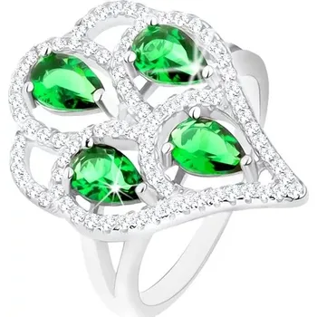 Prsten Stříbrný prsten 925, střapec ze zelených zirkonových slziček s čirým lemem - Velikost: 50