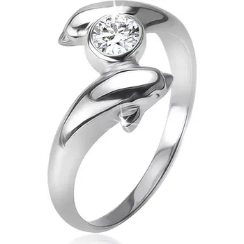 Prsten Prsten s čirým zirkonem mezi dvěma delfíny, stříbro 925 - Velikost: 48