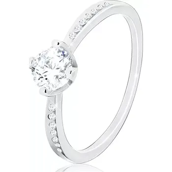 Prsten Stříbrný prsten 925 - třpytivý kulatý zirkon, zářezy s drobnými zirkony - Velikost: 56