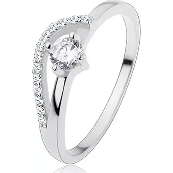 Prsten Zásnubní prsten ze stříbra 925, tenká ramena, zvlněná blýskavá linie, zirkon - Velikost: 55