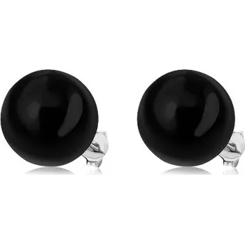 Náušnice Stříbrné náušnice 925, lesklá černá perla, 14 mm, puzetky