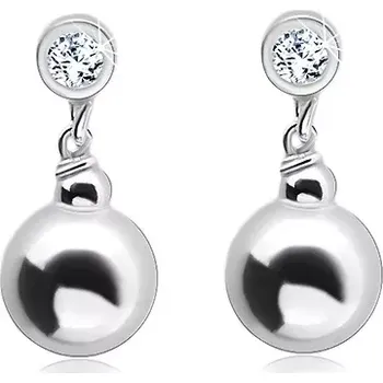 Náušnice Stříbrné náušnice 925, kulatý čirý zirkon s visící kuličkou