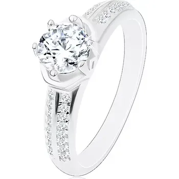 Prsten Zásnubní prsten - stříbro 925, zářivý kulatý zirkon, obloučky, blýskavá ramena - Velikost: 55