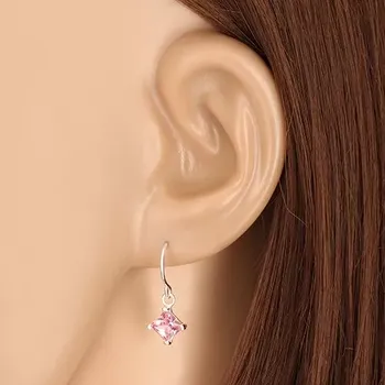 Náušnice Visací náušnice, stříbro 925 - světle růžový zirkonový kosočtverec, 5 mm