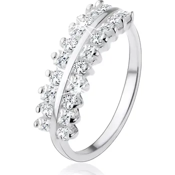 Prsten Prsten ze stříbra 925, třpytivé zirkonové linie, lesklý proužek uprostřed - Velikost: 50